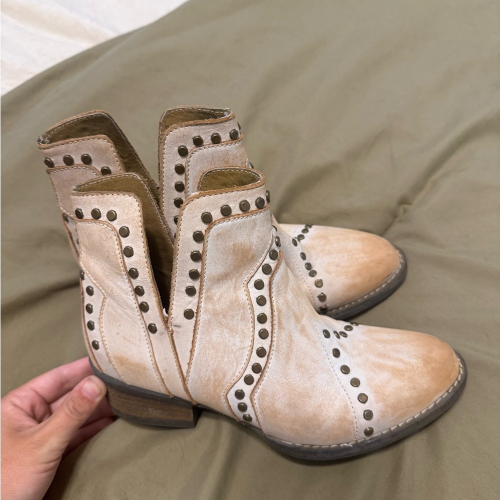 Studded Cream Ankle Boots